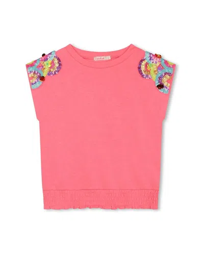Billieblush Kids' Sequin Trim T-shirt In Pink
