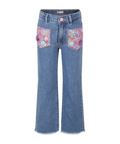Billieblush Kids' Sequin-trimmed Jeans In Denim