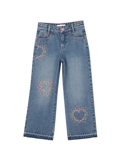 Billieblush Kids' Sequin-embellished Heart-embroidered Jeans In Blue