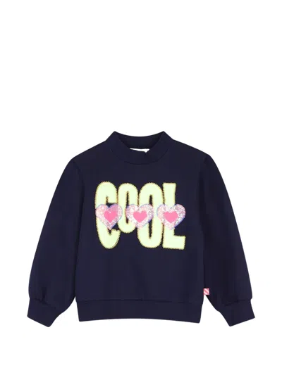 Billieblush Kids' Sequin-embellished Heart-print Sweater In Blue
