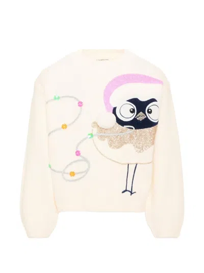 Billieblush Sequin-embellished Intarsia-knit Sweater In White
