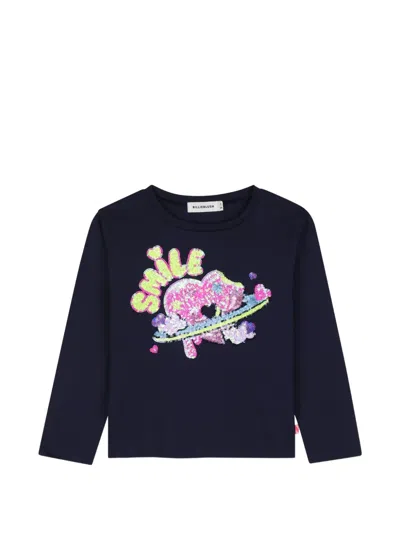 Billieblush Kids' Sequin-embellished Long-sleeve T-shirt In Blue