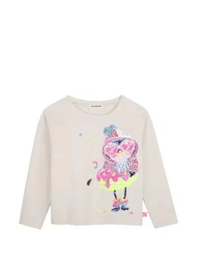 Billieblush Kids' Sequin-embellished Long-sleeve T-shirt In Neutral
