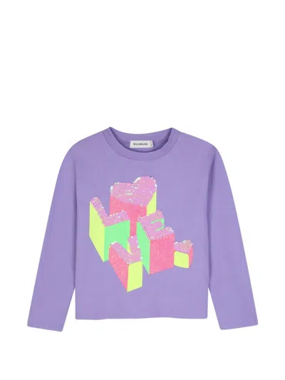 Billieblush Kids' Sequin-embellished Long-sleeve T-shirt In Purple
