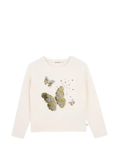 Billieblush Kids' Sequin-embellished Long-sleeved T-shirt In White
