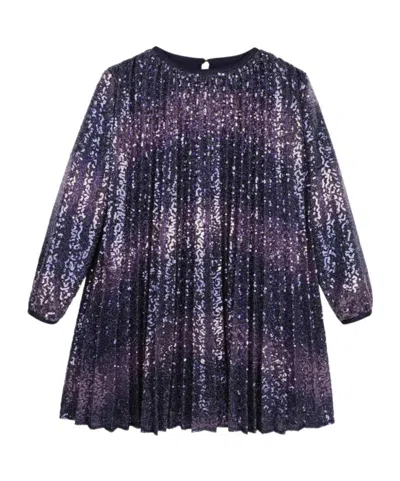 Billieblush Kids' Sequin-embellished Pleated Dress In Blue