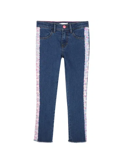 Billieblush Kids' Sequin-embellished Raw-cut Jeans In Blue