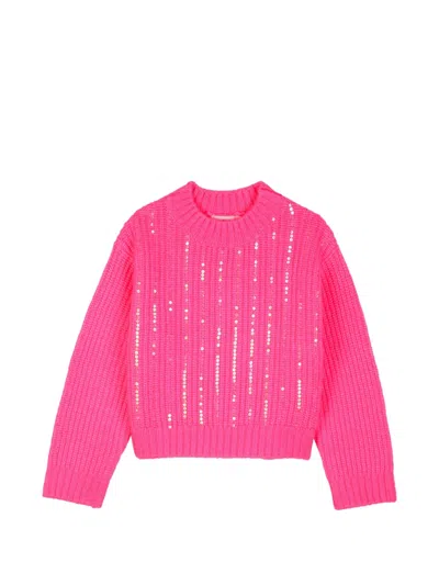 Billieblush Kids' Sequin-embellished Ribbed-knit Sweater In Pink