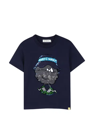 Billieblush Kids' Sequin-embellished Short-sleeve T-shirt In Blue