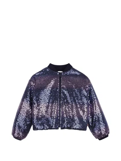 Billieblush Kids' Sequin-embellished Zip-up Bomber Jacket In Blue