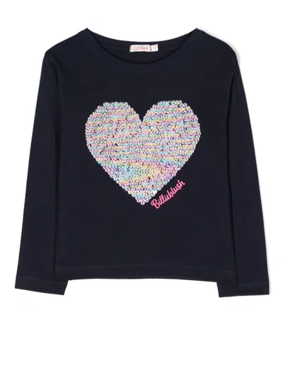 Billieblush Kids' Sequinned-heart Long-sleeve T-shirt In Blau