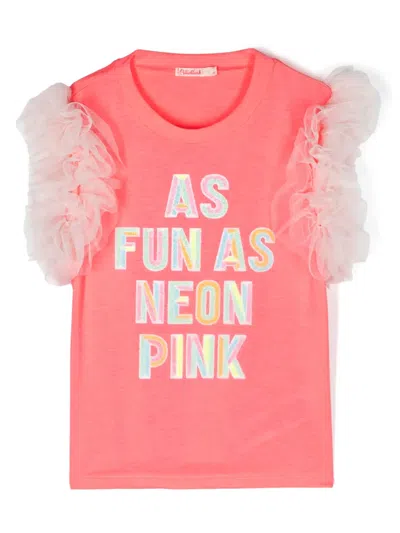 Billieblush Kids' Slogan-appliqué Ruffled T-shirt In Pink
