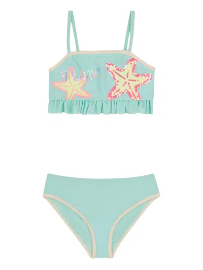 Billieblush Kids' Starfish Ruffled Bikini In Black