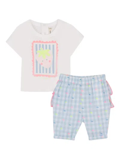 Billieblush Babies' Strawberry-print Trousers Set In White