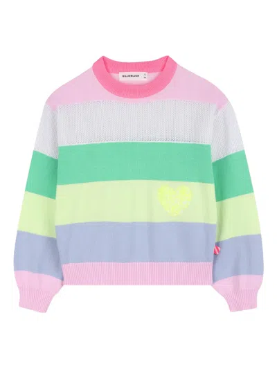 Billieblush Kids' Striped-pattern Heart-appliqué Sweater In Multi