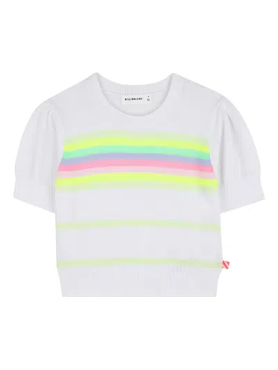 Billieblush Kids' Striped-pattern Puff-sleeve T-shirt In White