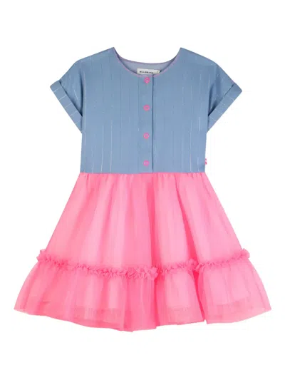 Billieblush Kids' Striped-pattern Ruffled-detail Dress In Blue