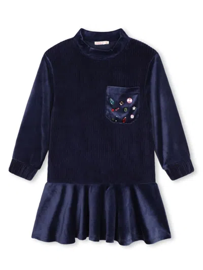 Billieblush Kids' Stud-embellished Velvet Dress In Blue