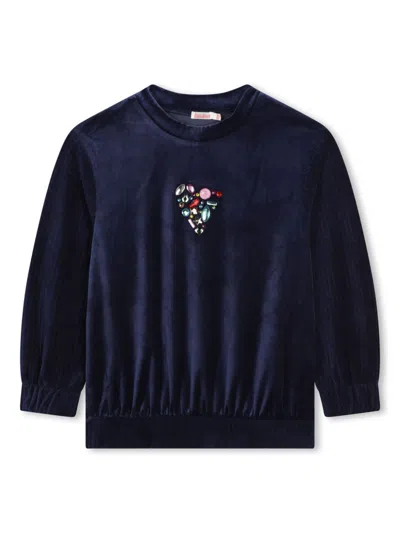Billieblush Kids' Stud-embellished Velvet Sweatshirt In Blue