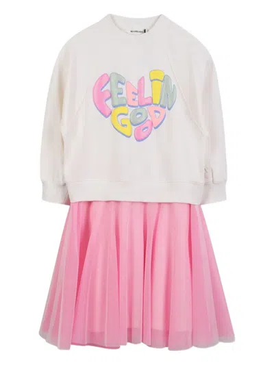 Billieblush Kids' Text-print Tulle Dress In White