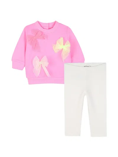 Billieblush Babies' Tulle-bow Sweatshirt And Leggings Set In Pink