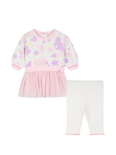 Billieblush Babies' Tulle-panel Graphic-print Dress And Leggings Set In Pink