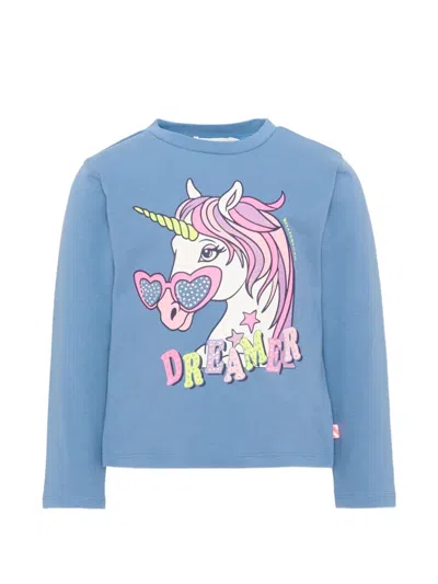 Billieblush Unicorn-print Long-sleeve T-shirt In Blue