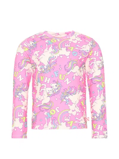 Billieblush Kids' Unicorn-print Long-sleeve T-shirt In Pink