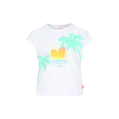 Billieblush Kids' White T-shir For Girl With Heart And Palm Tree Print