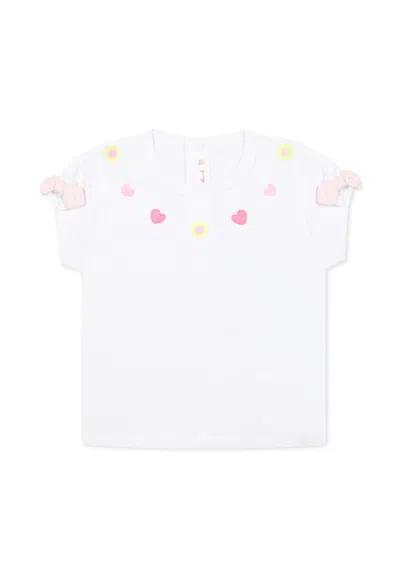 Billieblush White T-shirt For Baby Girl With Hearts And Flowers