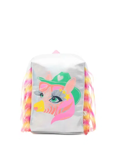 Billieblush Kids' Zebra-print Fringed Backpack In Silver