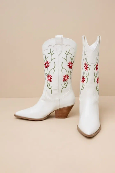 Billini Allison White Embroidered Mid-calf Western Boots