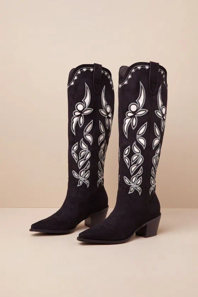 Billini Della Black Suede Knee-high Western Boots