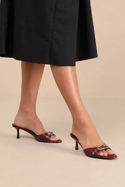 Billini Garlyn Cherry Red Buckle High Heel Slide Sandals