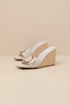 Billini Giavanna Wheat Linen Raffia Buckle Wedge Sandals In Beige