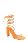 Billini Haleigh Crystal Ankle Tie Sandal In Tangerine Satin-diamante