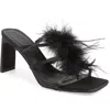 Billini Kayden Feather Slide Sandal In Black Satin