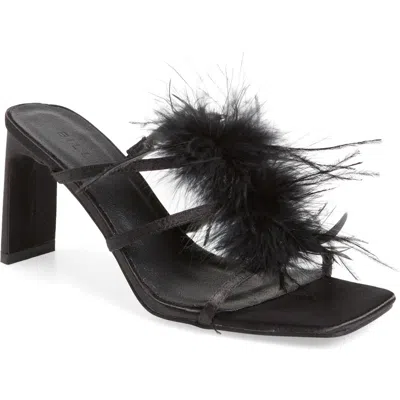 Billini Kayden Feather Slide Sandal In Black Satin