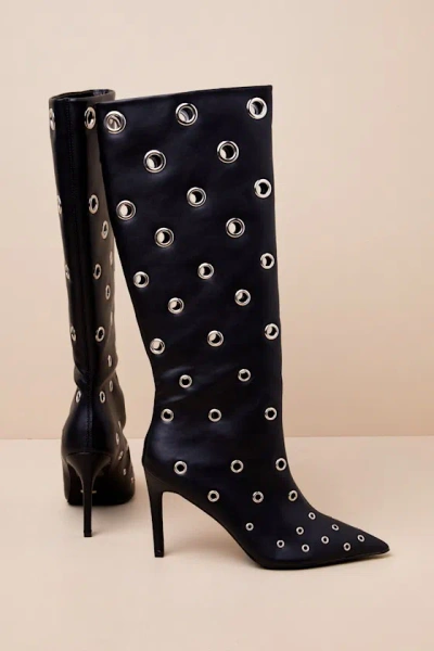 Billini Noella Black Eyelet Pointed-toe Knee-high Boots