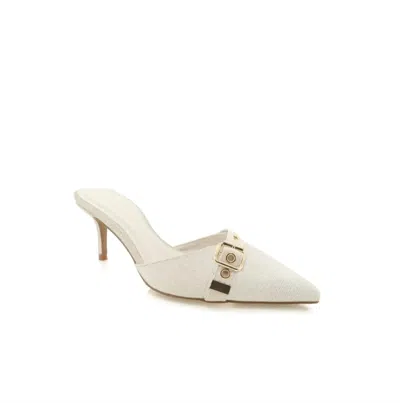 Billini Women Monica Buckle Kitten Heel In Ivory Linen In Multi