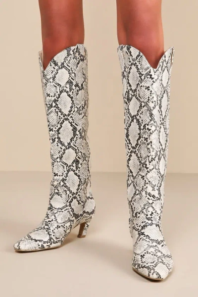 Billini Xanthia Cream Snake Print Knee-high Boots In White