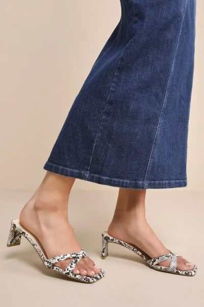 Billini Yahara Cream Snake Print High Heel Strappy Slide Sandals In White
