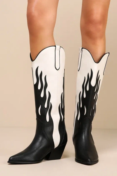 Billini Zarina Black And Ivory Flame Knee-high Slip-on Western Boots