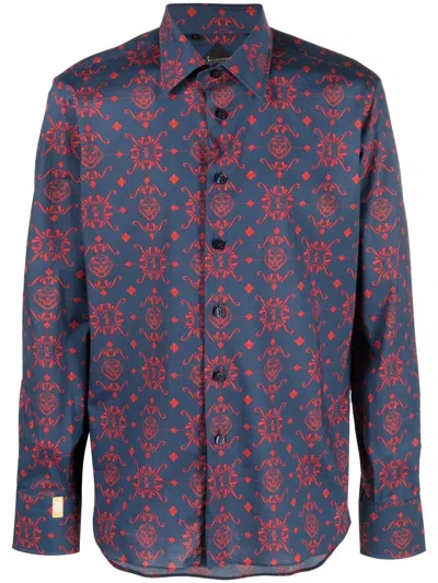 Billionaire Abstract Pattern Print Cotton Shirt In 蓝色