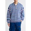 Billionaire Boys Club Curve Stripe Cotton Quarter Zip Graphic Sweater In Blue