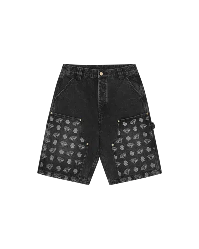 Billionaire Boys Club Kids' Diamonds & Dollars Denim Carpenter Short In Black