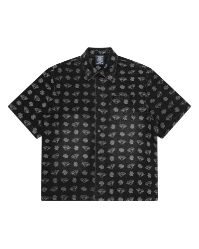 Billionaire Boys Club Kids' Diamonds & Dollars Oversized Denim Shirt In Black