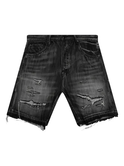 Billionaire Boys Club Embroidered-patch Frayed Denim Shorts In Black