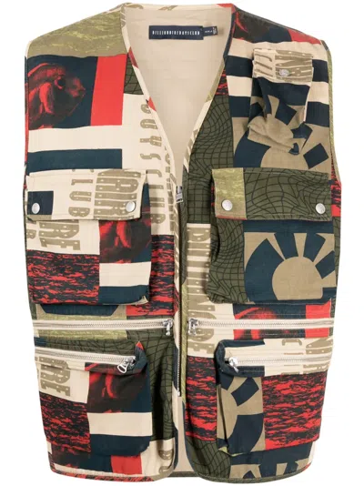 Billionaire Boys Club Fresh Water-print Zipped Waistcoat In Multicolour