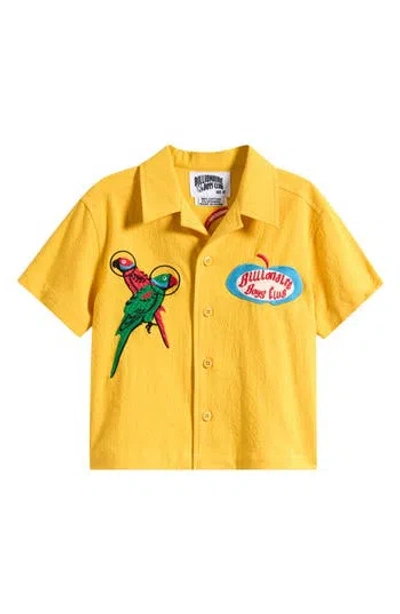 Billionaire Boys Club Kids' Honeycrisp Stretch Cotton Button-up Shirt In Yellow